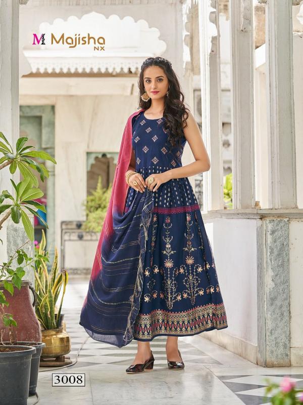 Majisha Nx Pankh 3 Fancy Rayon Anarkali Wear Kurti With Dupatta Collection